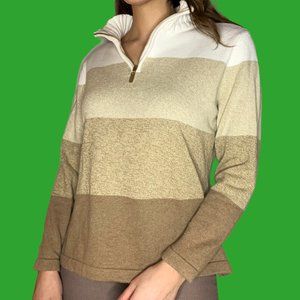 Striped Cotton 1/4-Zip Sweater Ombre Sz Large Tan